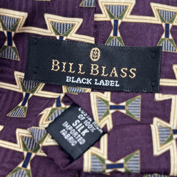 VTG Bill Blass Black Label Silk Tie Grape Gold Green - Picture 5 of 7